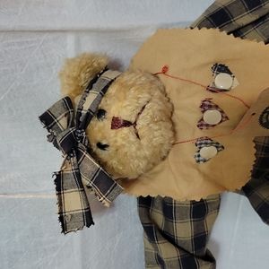 Boyds bear "Nellie", plush. Plaid dress, hair bow